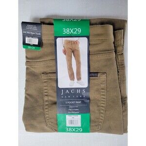 Jachs New york 5 Pocket Pant, Men's 38X29 Tan Stretch, Flex Waist, Straight Fit